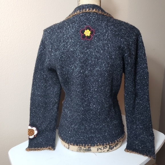 Relais Mohair Blend Floral Applique Sweater 2 Button Blazer-Size S - Picture 2 of 9